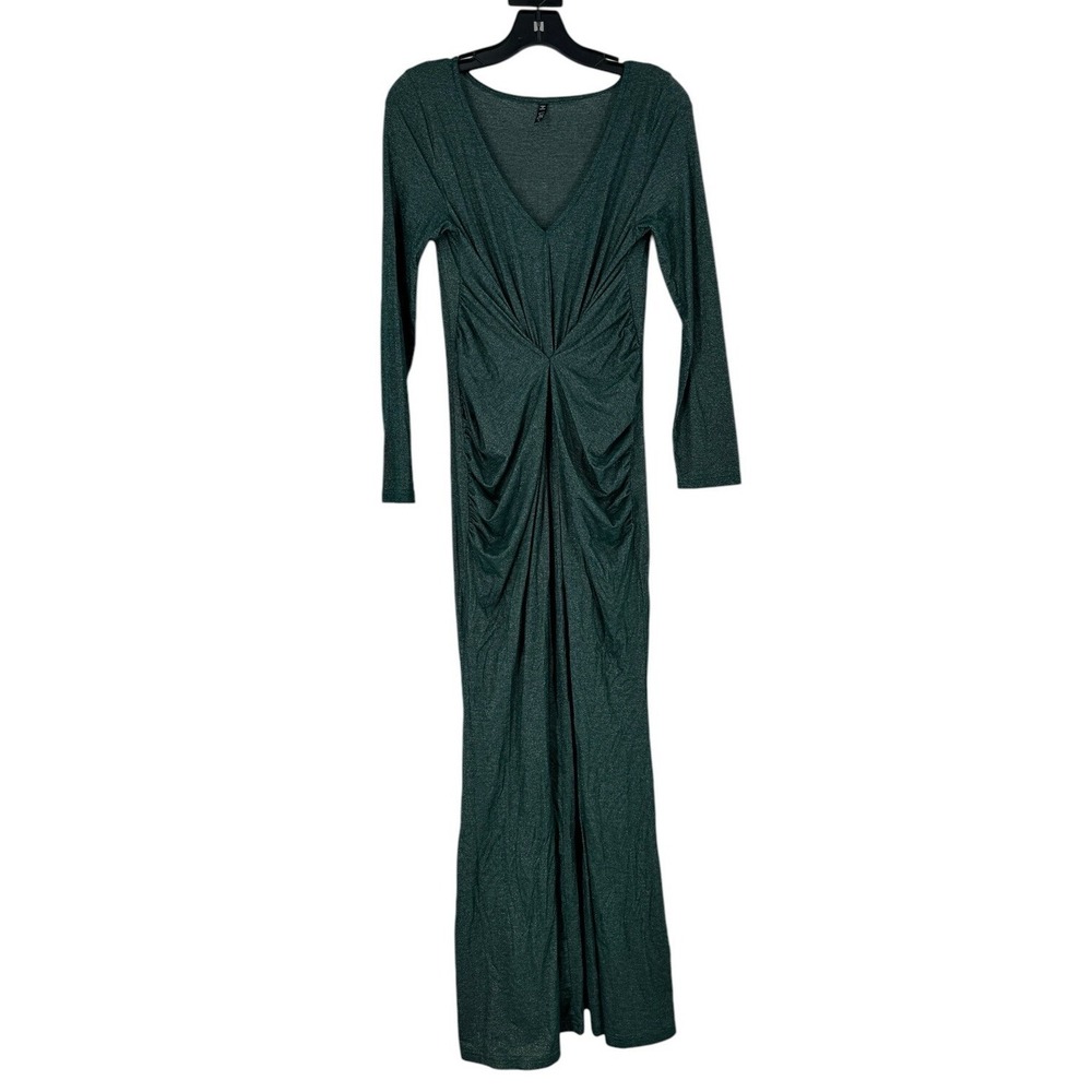 Lapis Womens Hunter Green Ruched Waist Stretch Sparkle Maxi Dress Size 8